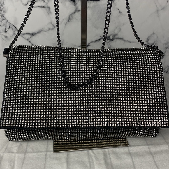 Topshop Diana Diamante Clutch Bag -Elegant Black and Silver Women's Bag - Picture 4 of 13